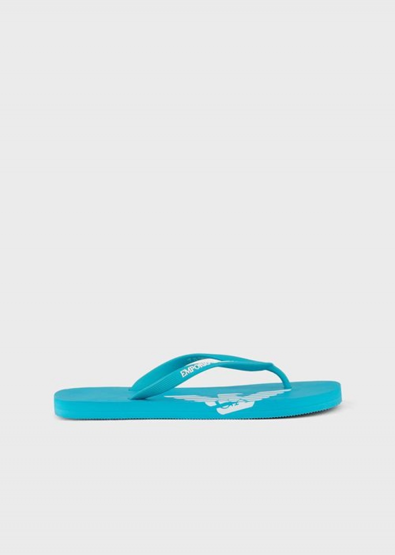 Azure Emporio Armani Rubber Flip-flops With Logo | EA-SN58880