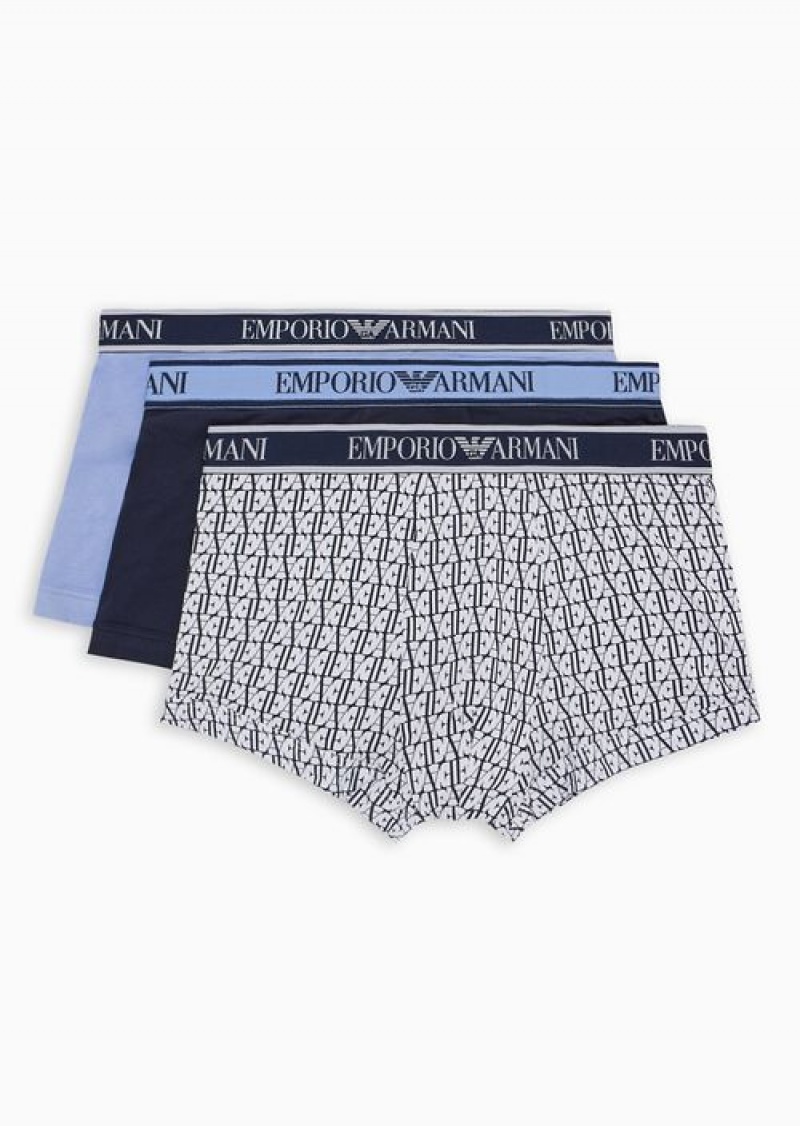 Azure Emporio Armani Three-pack Of Boxer Briefs With Core Logo Waistband | EA-SN58798