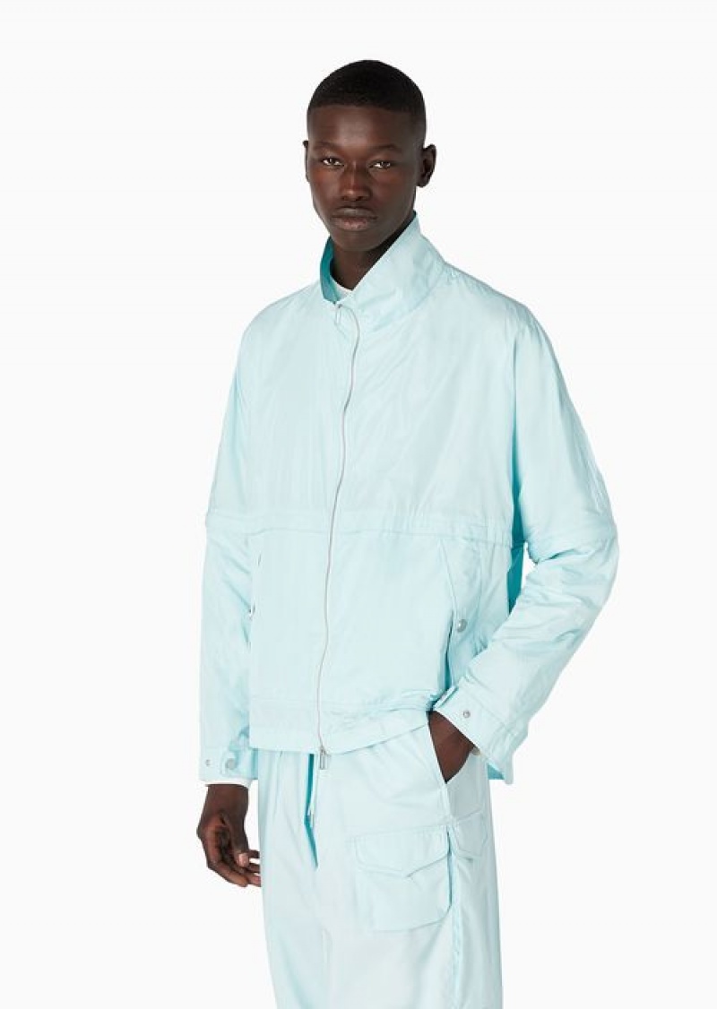 Azure Emporio Armani Ultra-lightweight Full-zip Water-repellent Nylon Blouson With Detachable Sleeves And Rubberised Logo | EA-SN58176