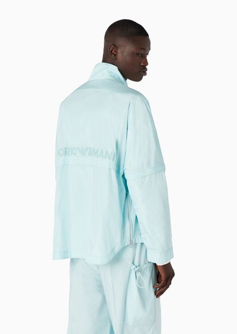 Azure Emporio Armani Ultra-lightweight Full-zip Water-repellent Nylon Blouson With Detachable Sleeves And Rubberised Logo | EA-SN58176