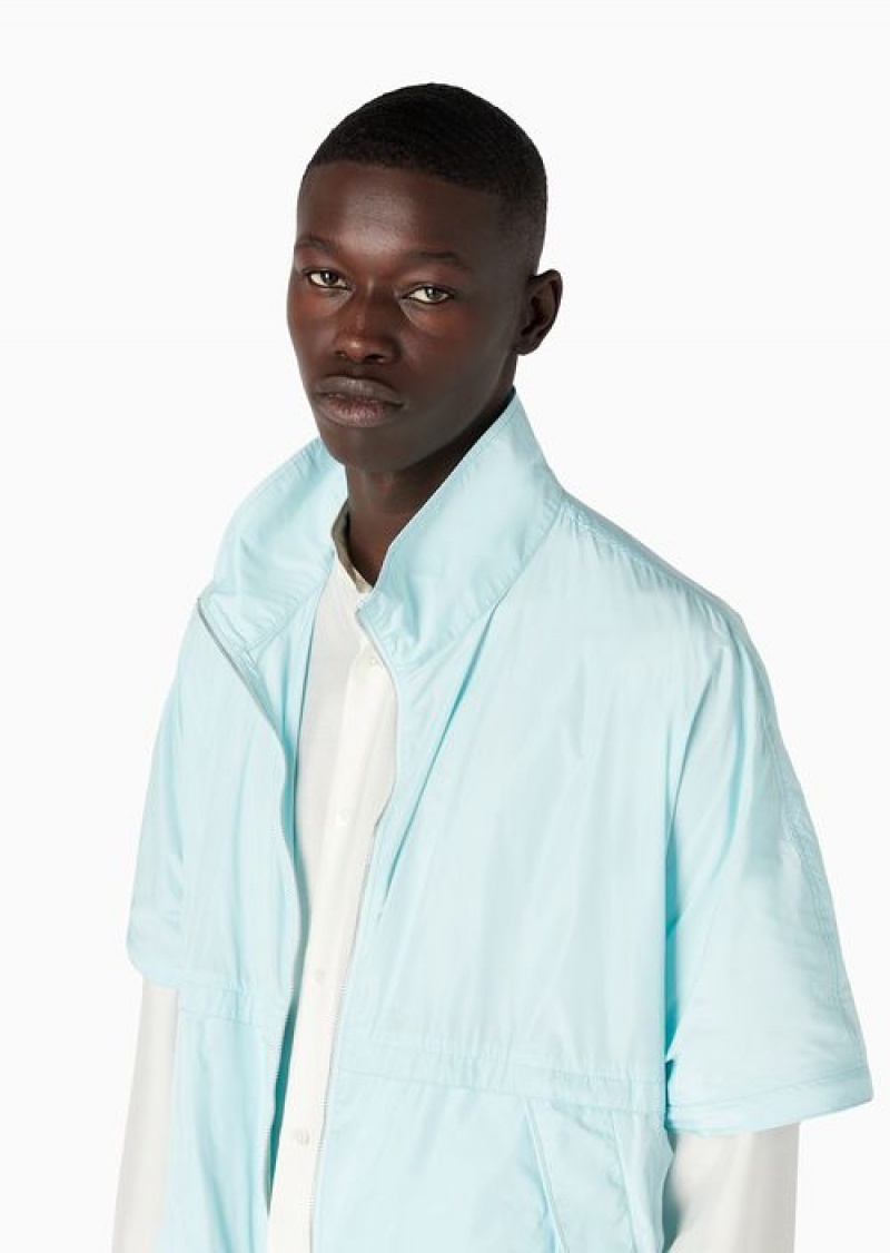 Azure Emporio Armani Ultra-lightweight Full-zip Water-repellent Nylon Blouson With Detachable Sleeves And Rubberised Logo | EA-SN58176