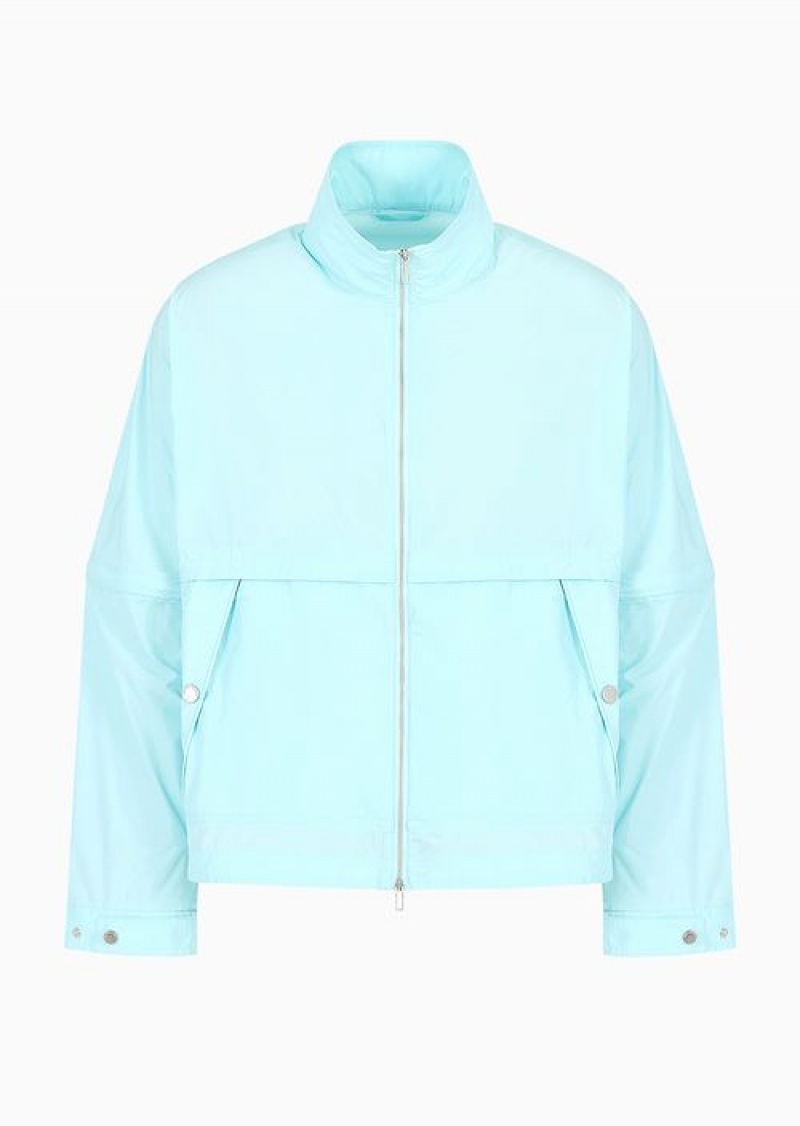 Azure Emporio Armani Ultra-lightweight Full-zip Water-repellent Nylon Blouson With Detachable Sleeves And Rubberised Logo | EA-SN58176