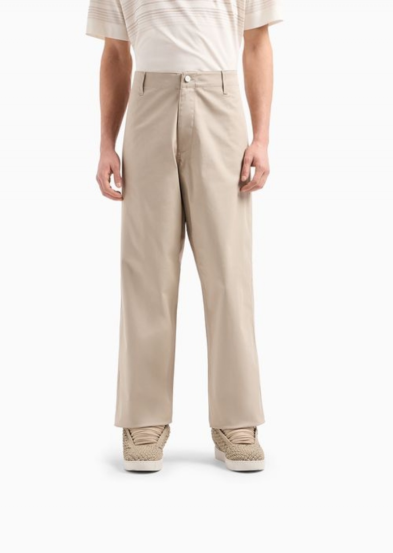 Beige Emporio Armani Armani Sustainability Values Capsule Organic Gabardine Chinos | EA-SN58343