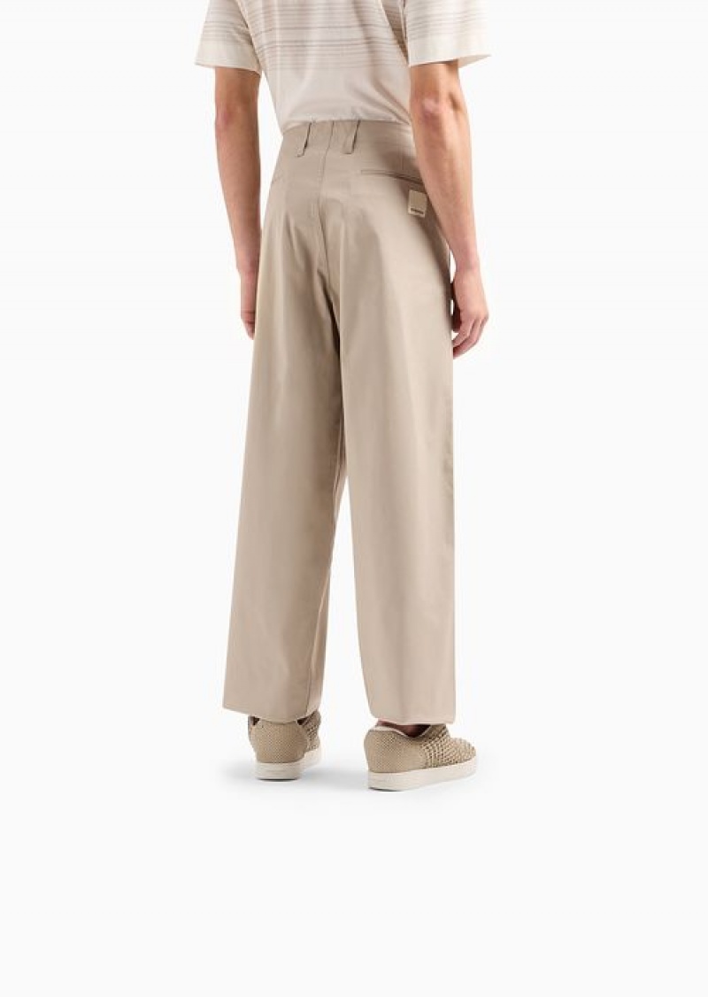 Beige Emporio Armani Armani Sustainability Values Capsule Organic Gabardine Chinos | EA-SN58343