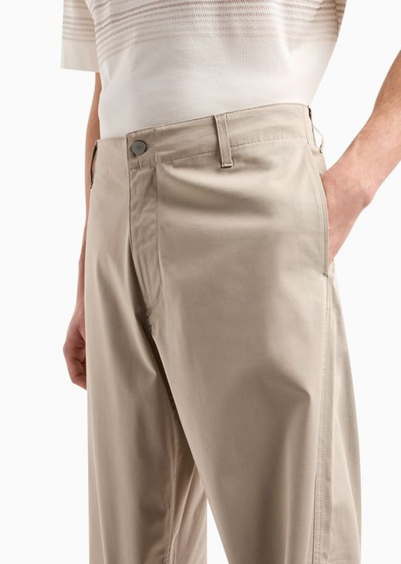 Beige Emporio Armani Armani Sustainability Values Capsule Organic Gabardine Chinos | EA-SN58343