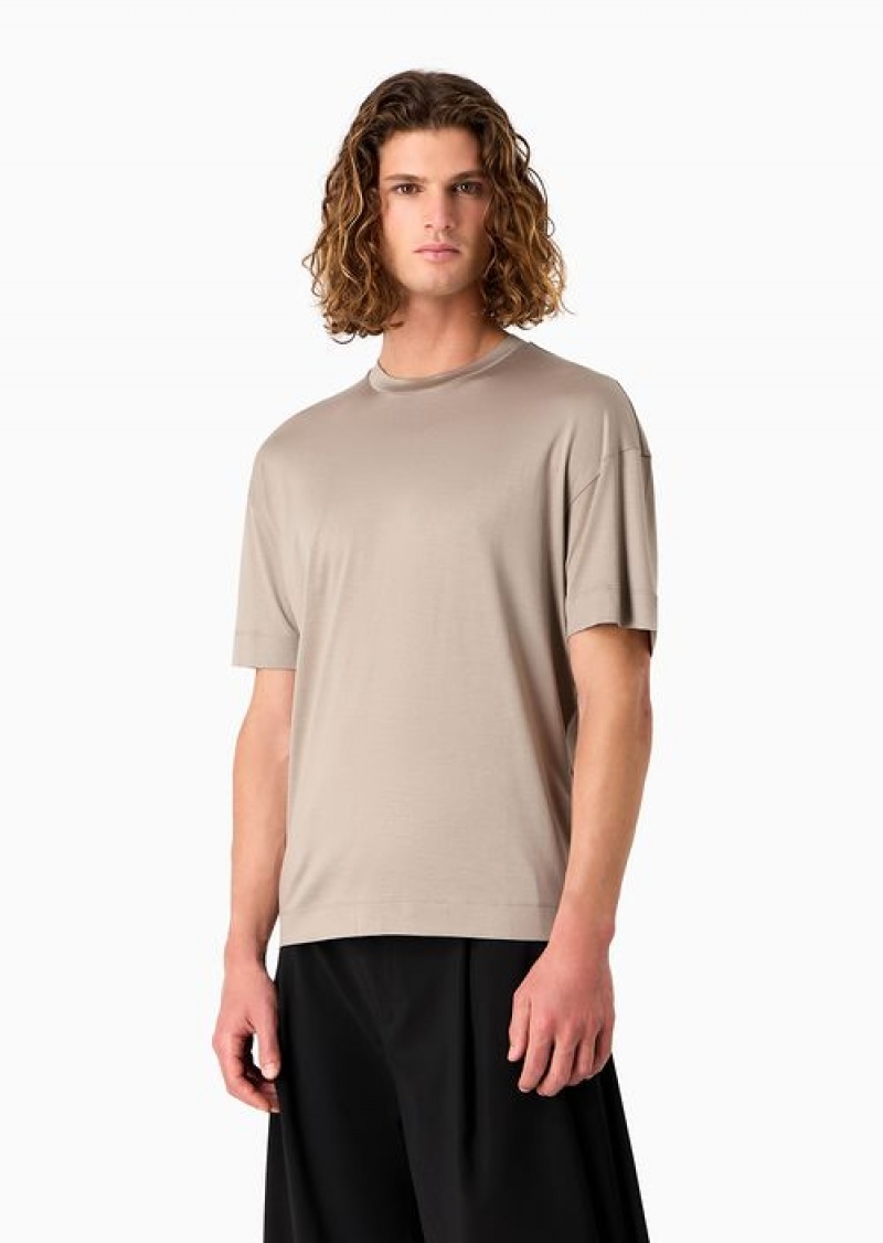 Beige Emporio Armani Asv Loose-fit T-shirt In A Lyocell Jersey Blend | EA-SN58653