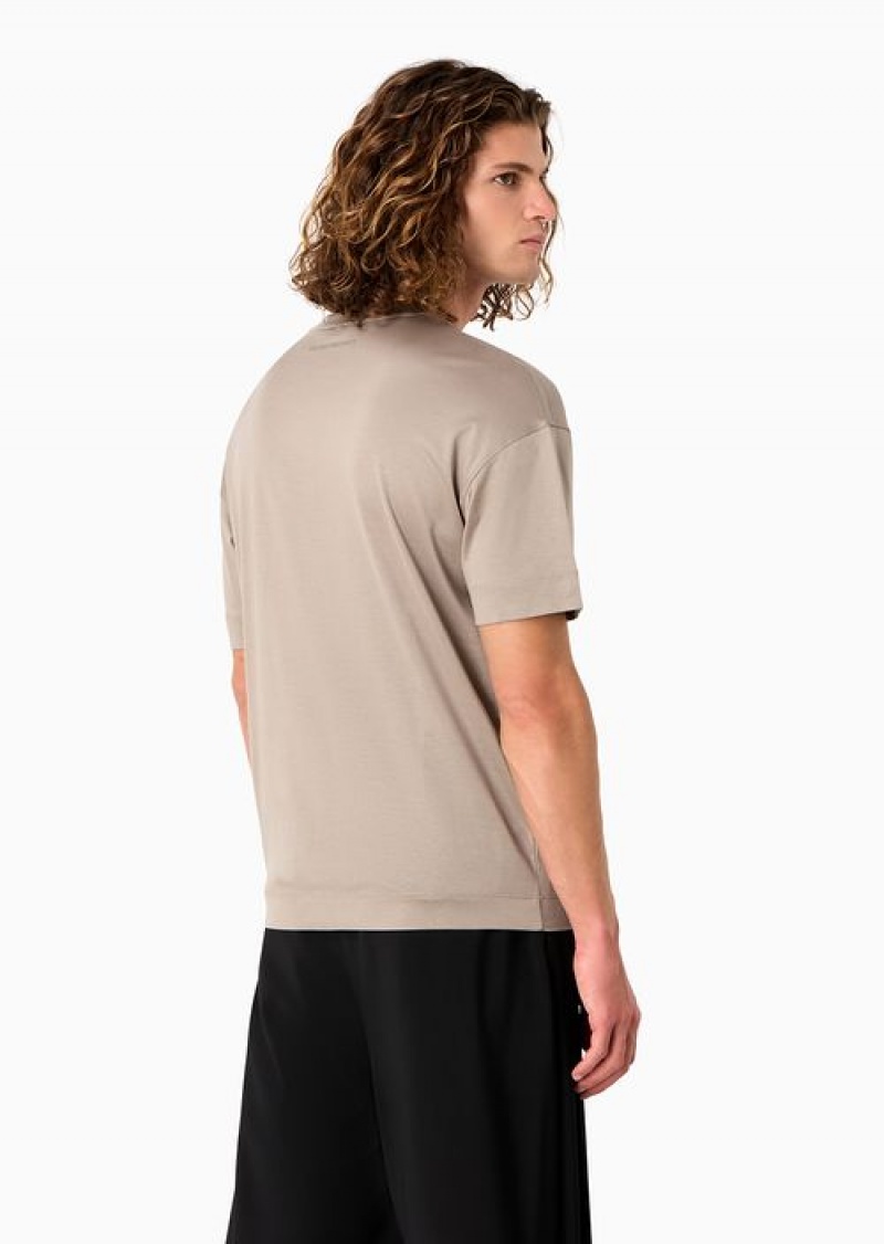 Beige Emporio Armani Asv Loose-fit T-shirt In A Lyocell Jersey Blend | EA-SN58653