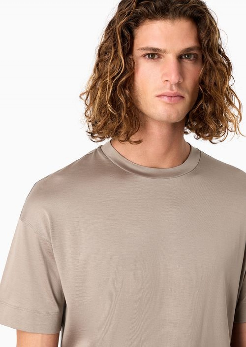 Beige Emporio Armani Asv Loose-fit T-shirt In A Lyocell Jersey Blend | EA-SN58653