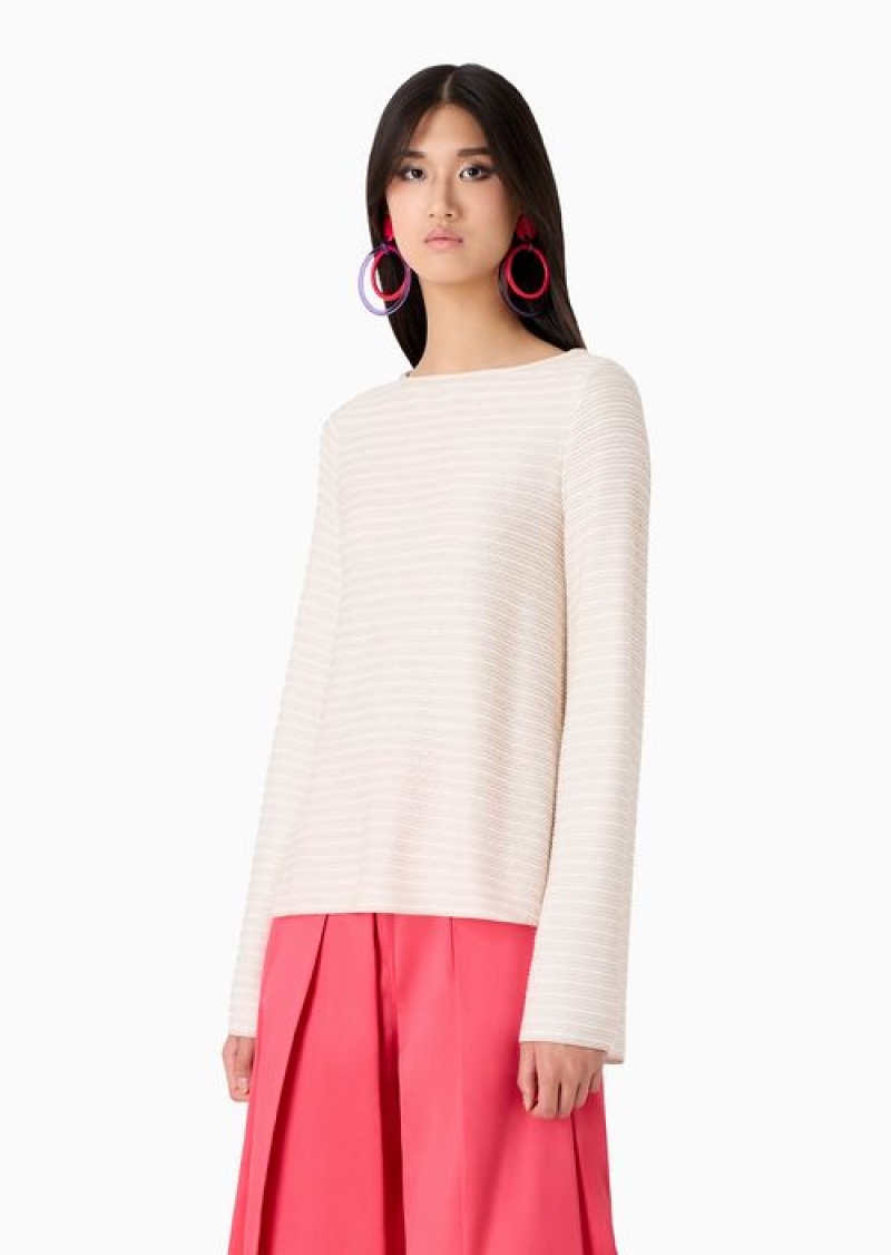 Beige Emporio Armani Boat-neck Jumper In Two-tone Lace-weave Jersey | EA-SN57030