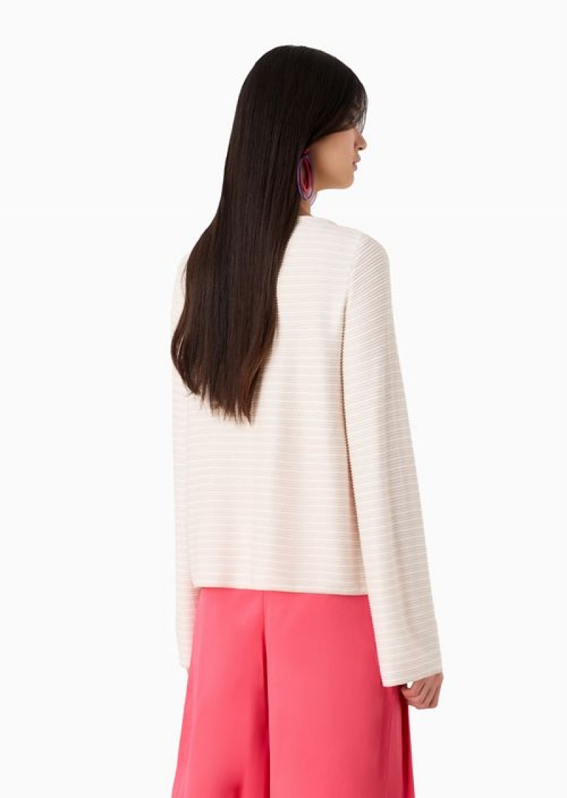 Beige Emporio Armani Boat-neck Jumper In Two-tone Lace-weave Jersey | EA-SN57030