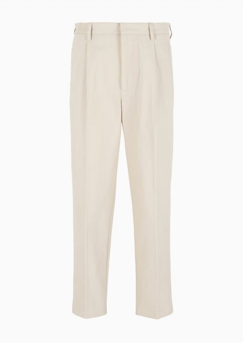 Beige Emporio Armani Brushed Cotton Chinos With Pleats | EA-SN58325