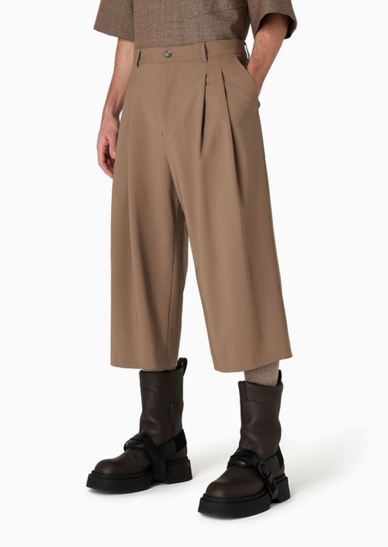 Beige Emporio Armani Capri Pants With Darts In Two-way Stretch Virgin-wool Canvas | EA-SN58324