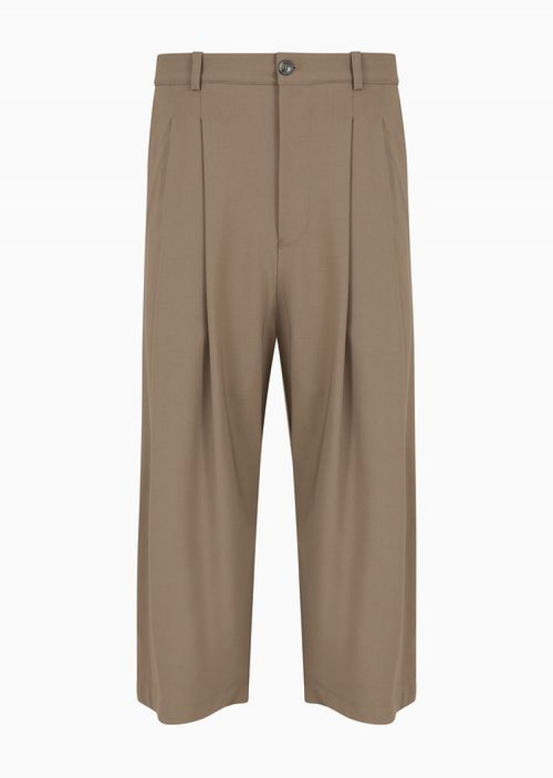 Beige Emporio Armani Capri Pants With Darts In Two-way Stretch Virgin-wool Canvas | EA-SN58324