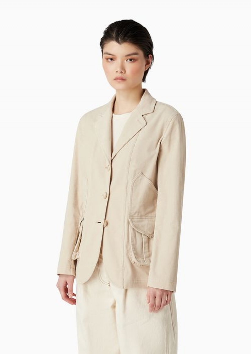 Beige Emporio Armani Chalet Capsule Collection Single-breasted Blazer In Stretch Corduroy | EA-SN56467