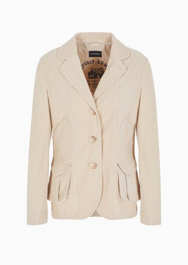 Beige Emporio Armani Chalet Capsule Collection Single-breasted Blazer In Stretch Corduroy | EA-SN56467