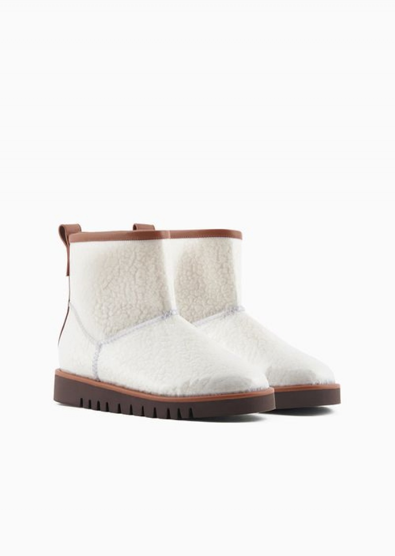 Beige Emporio Armani Chalet Capsule Collection Pvc Ankle Boots With Teddy Fabric Lining | EA-SN57105