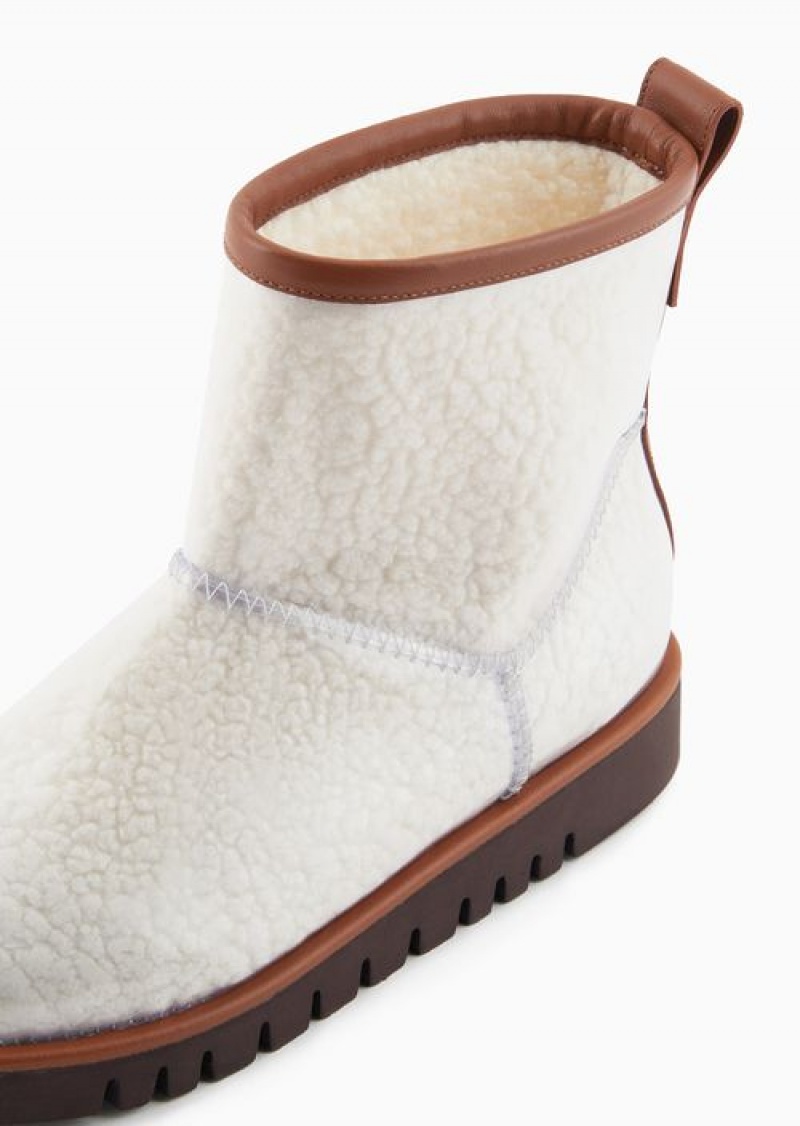 Beige Emporio Armani Chalet Capsule Collection Pvc Ankle Boots With Teddy Fabric Lining | EA-SN57105