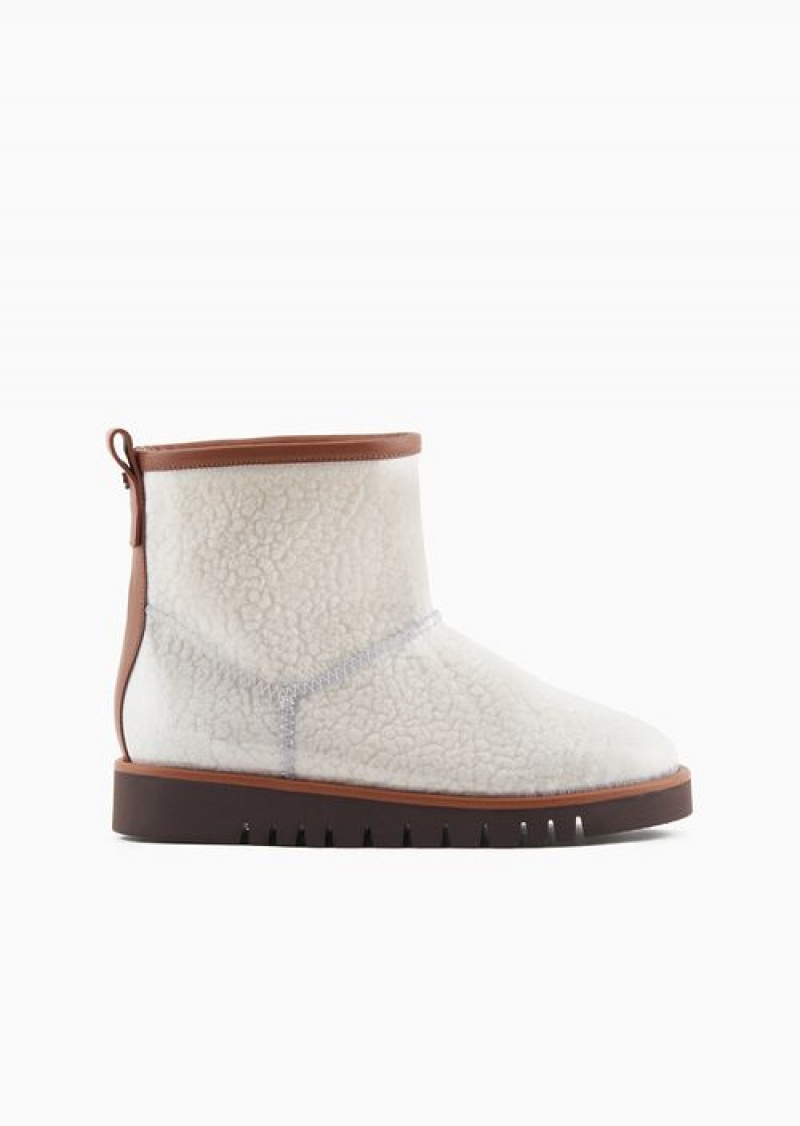 Beige Emporio Armani Chalet Capsule Collection Pvc Ankle Boots With Teddy Fabric Lining | EA-SN57105