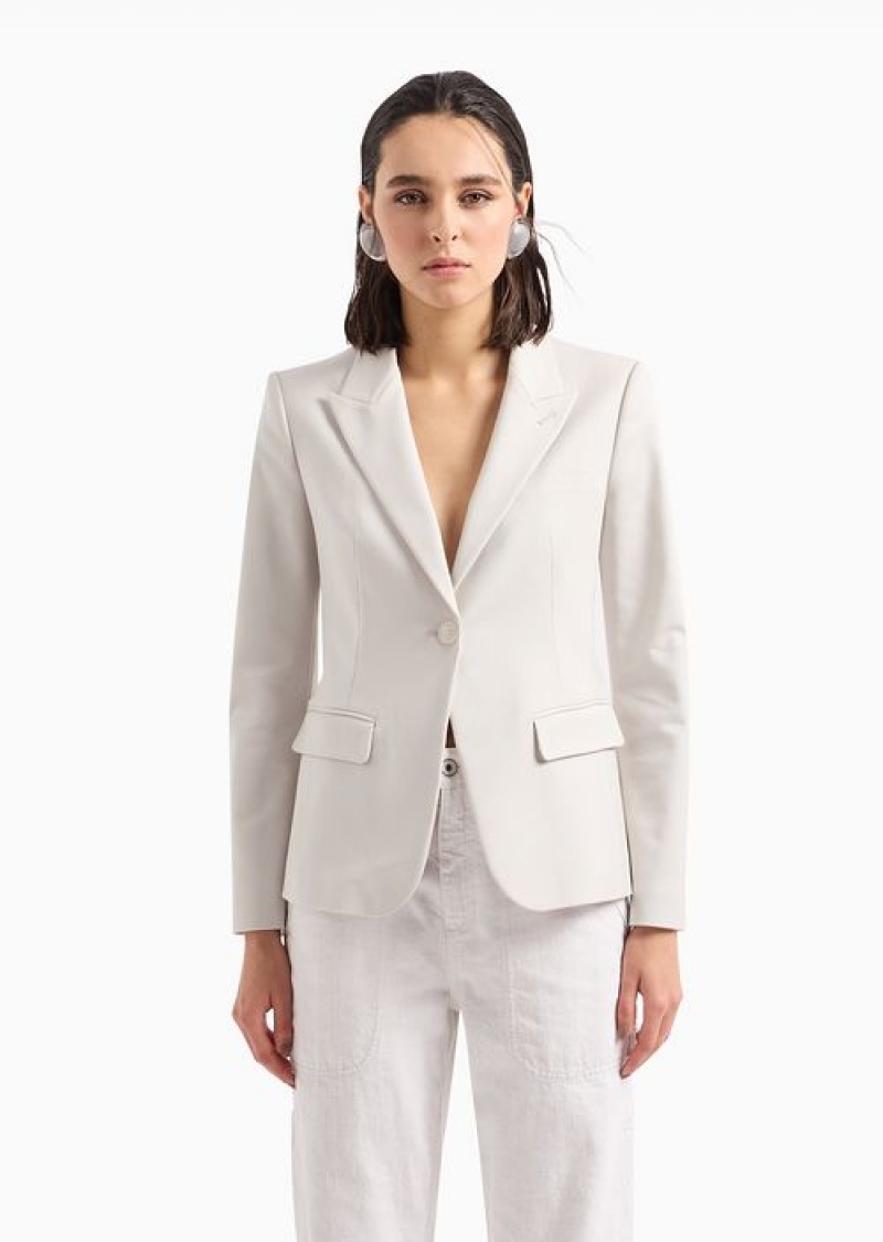 Beige Emporio Armani Cotton-blend Single-breasted Jacket | EA-SN56484