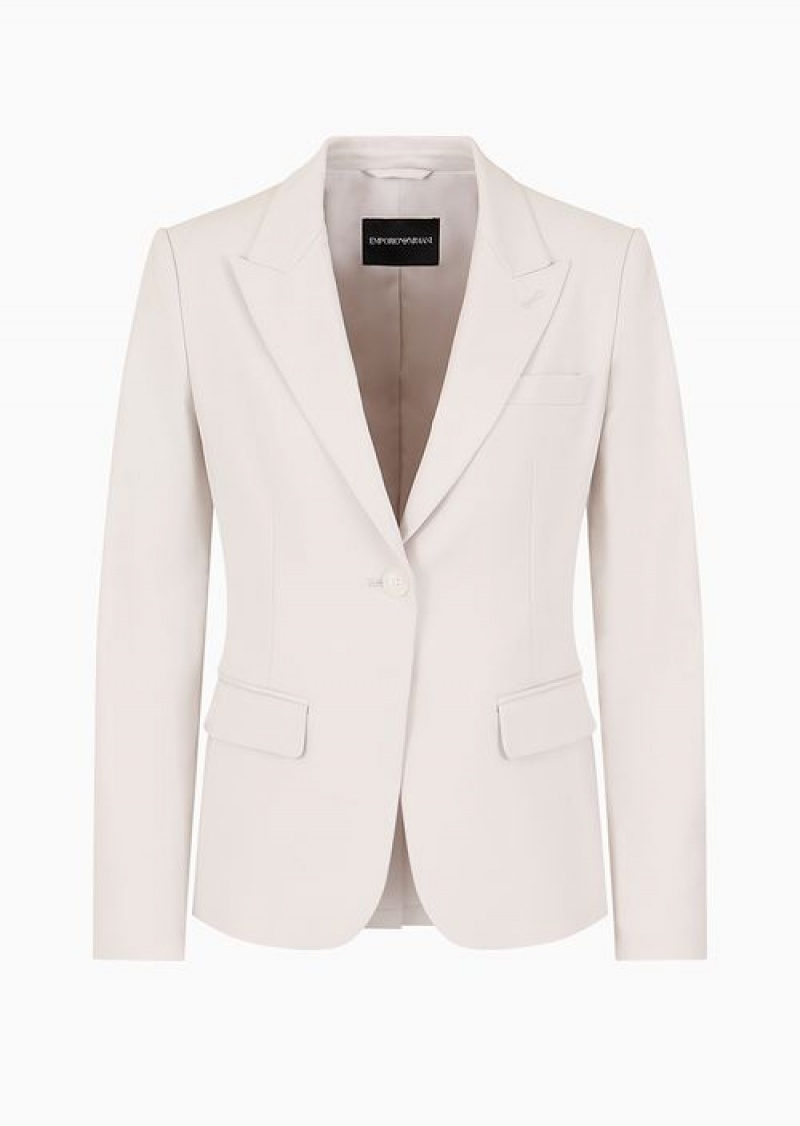 Beige Emporio Armani Cotton-blend Single-breasted Jacket | EA-SN56484