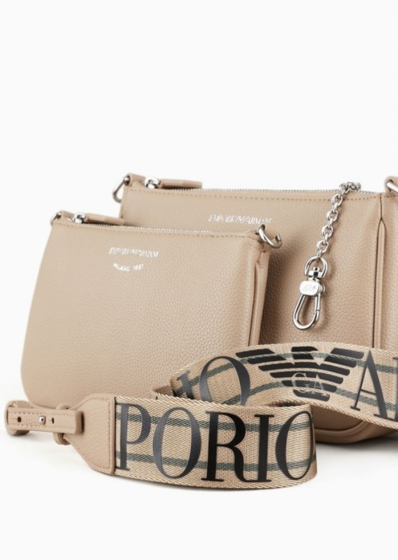 Beige Emporio Armani Deer-print Double Mini Bag With Shoulder Strap | EA-SN57394