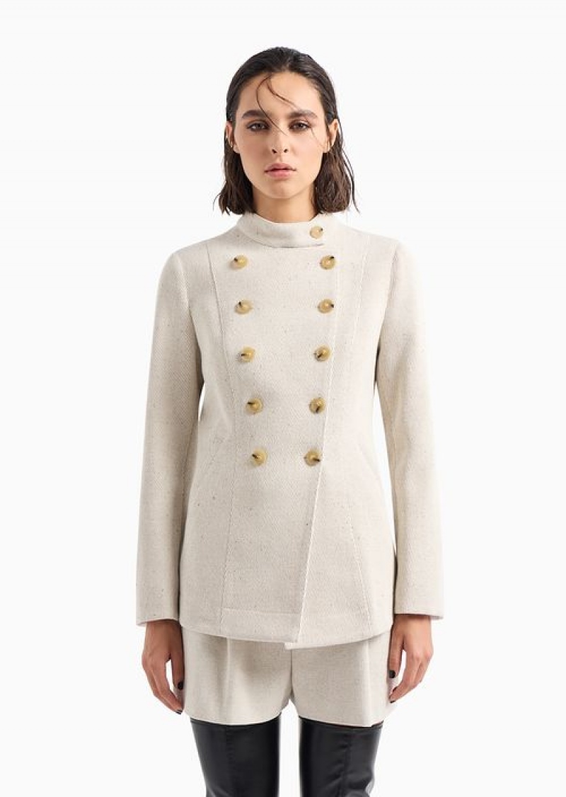 Beige Emporio Armani Double-breasted Cavalry-style Jacket In A Wool-blend Cotton Drill | EA-SN56422