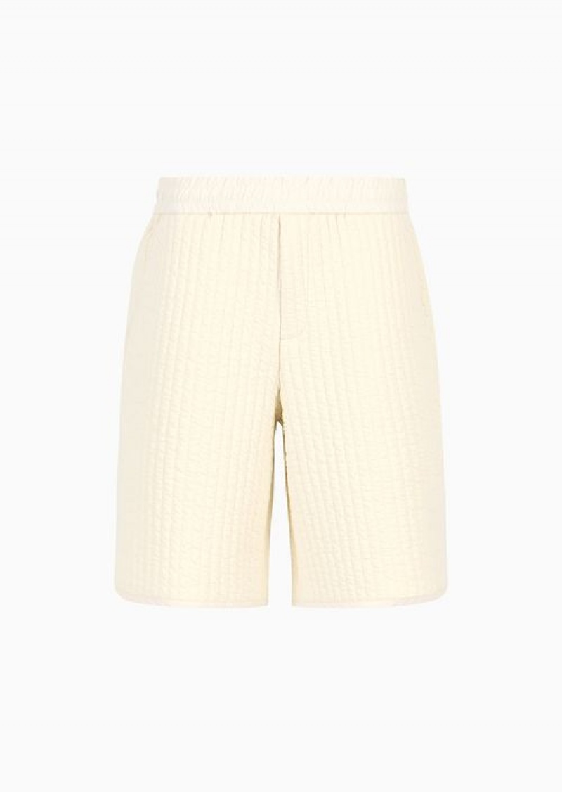 Beige Emporio Armani Elasticated-waist Board Shorts In A Ribbed Quilted Fabric | EA-SN58268