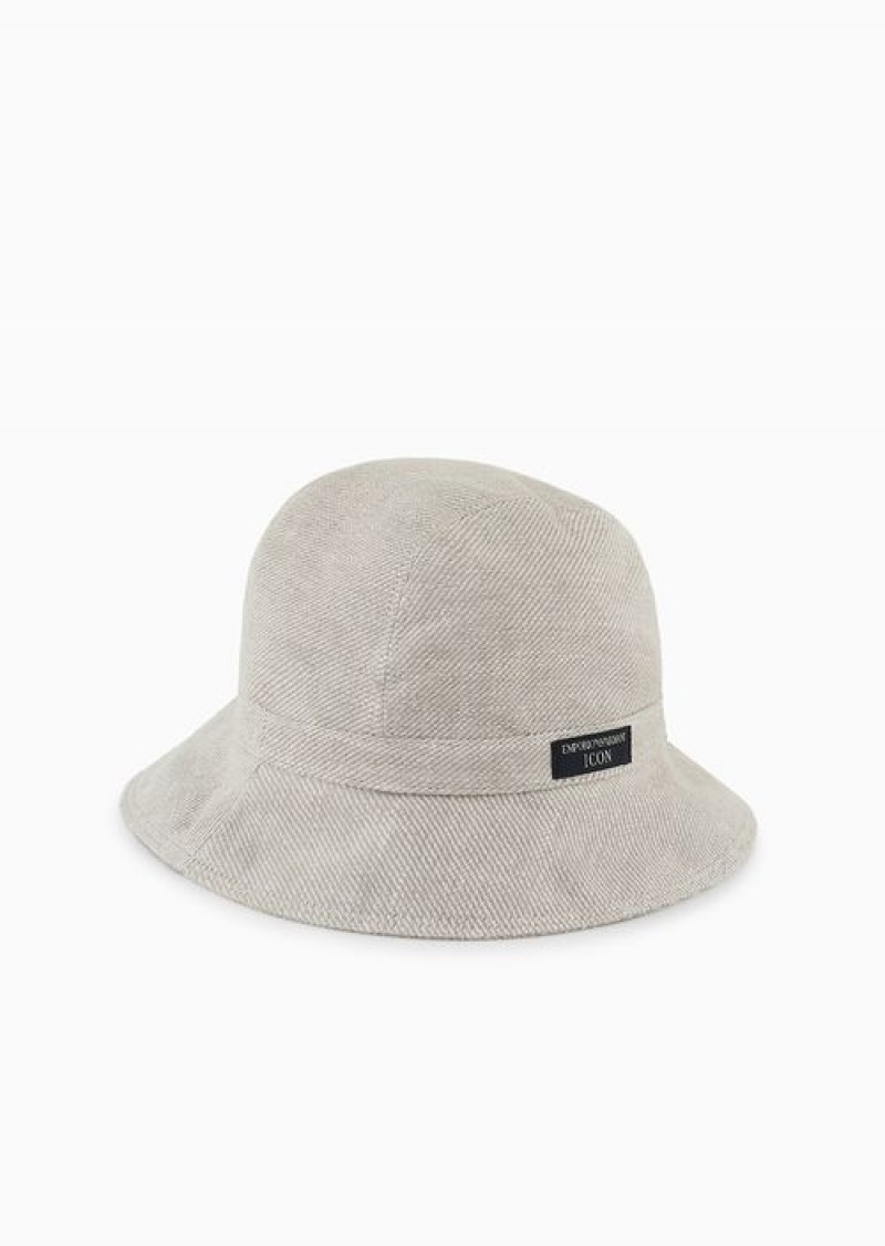 Beige Emporio Armani Icon Linen-blend Cloche Hat | EA-SN57479