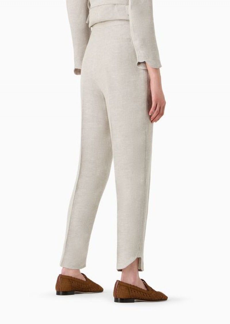 Beige Emporio Armani Icon Oval-leg Trousers In Hemp And Linen-blend Drill | EA-SN56879