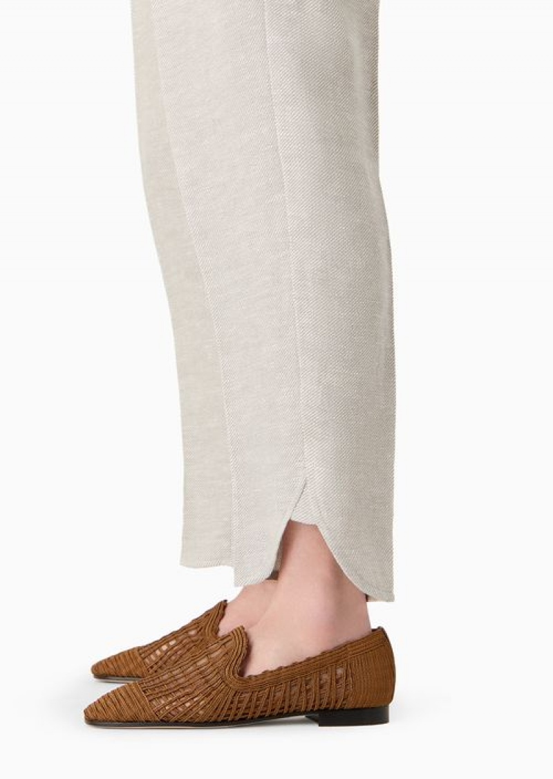 Beige Emporio Armani Icon Oval-leg Trousers In Hemp And Linen-blend Drill | EA-SN56879