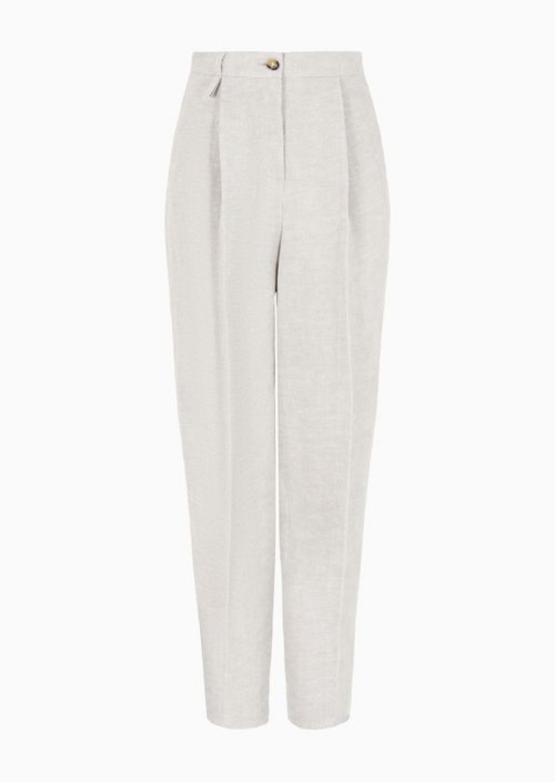 Beige Emporio Armani Icon Oval-leg Trousers In Hemp And Linen-blend Drill | EA-SN56879