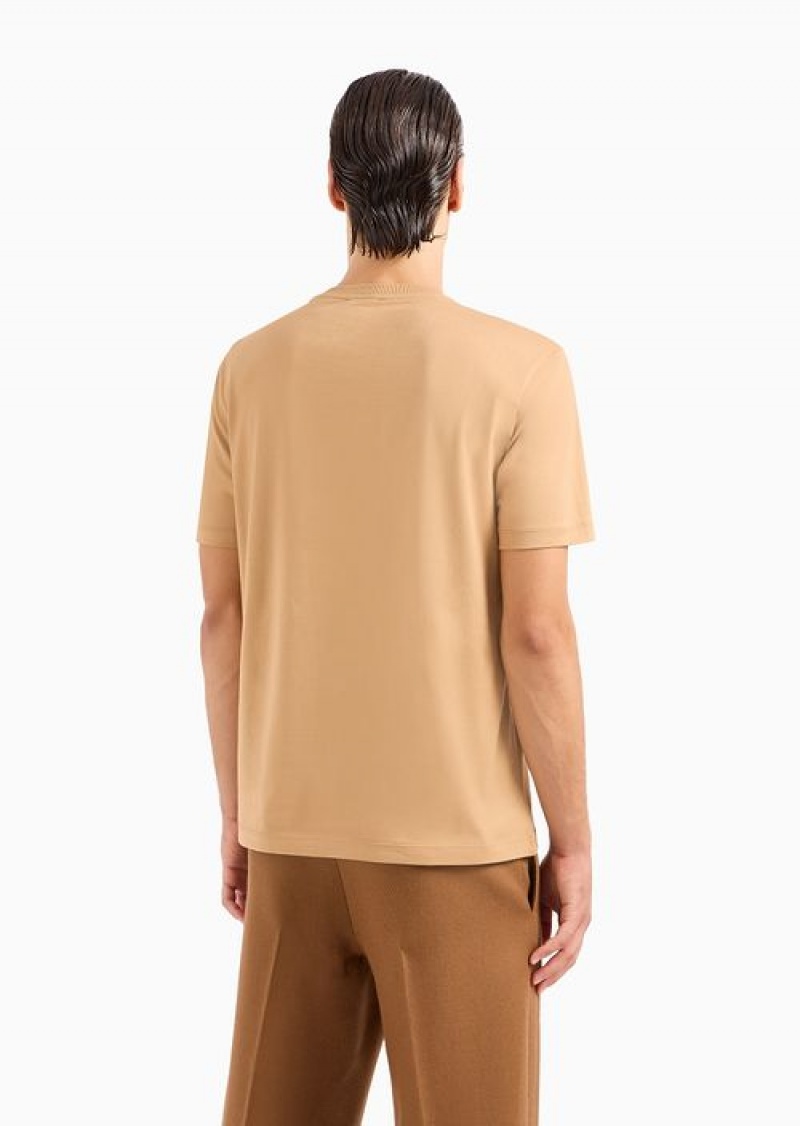 Beige Emporio Armani Jersey T-shirt With Aviation Print | EA-SN58617