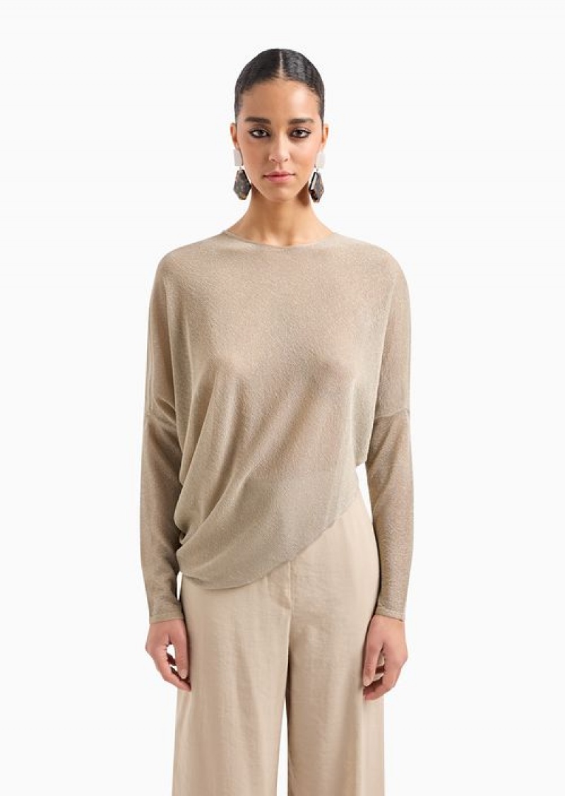 Beige Emporio Armani Jumper With Asymmetric Hem And Draping In Sheer Lurex | EA-SN56686