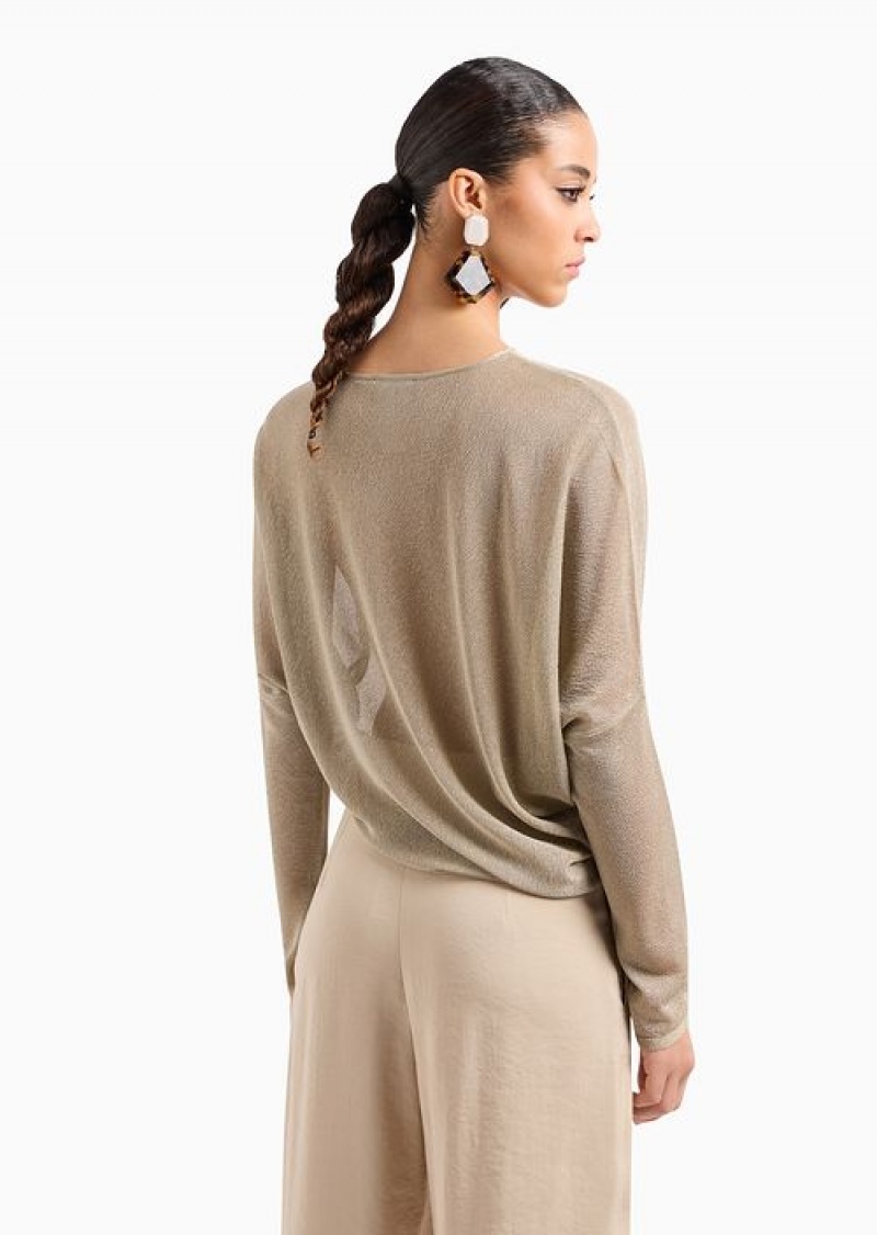 Beige Emporio Armani Jumper With Asymmetric Hem And Draping In Sheer Lurex | EA-SN56686