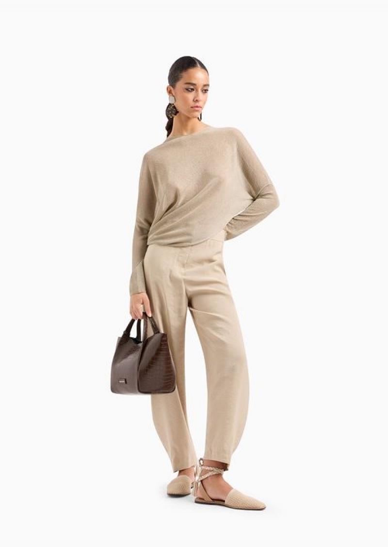 Beige Emporio Armani Jumper With Asymmetric Hem And Draping In Sheer Lurex | EA-SN56686