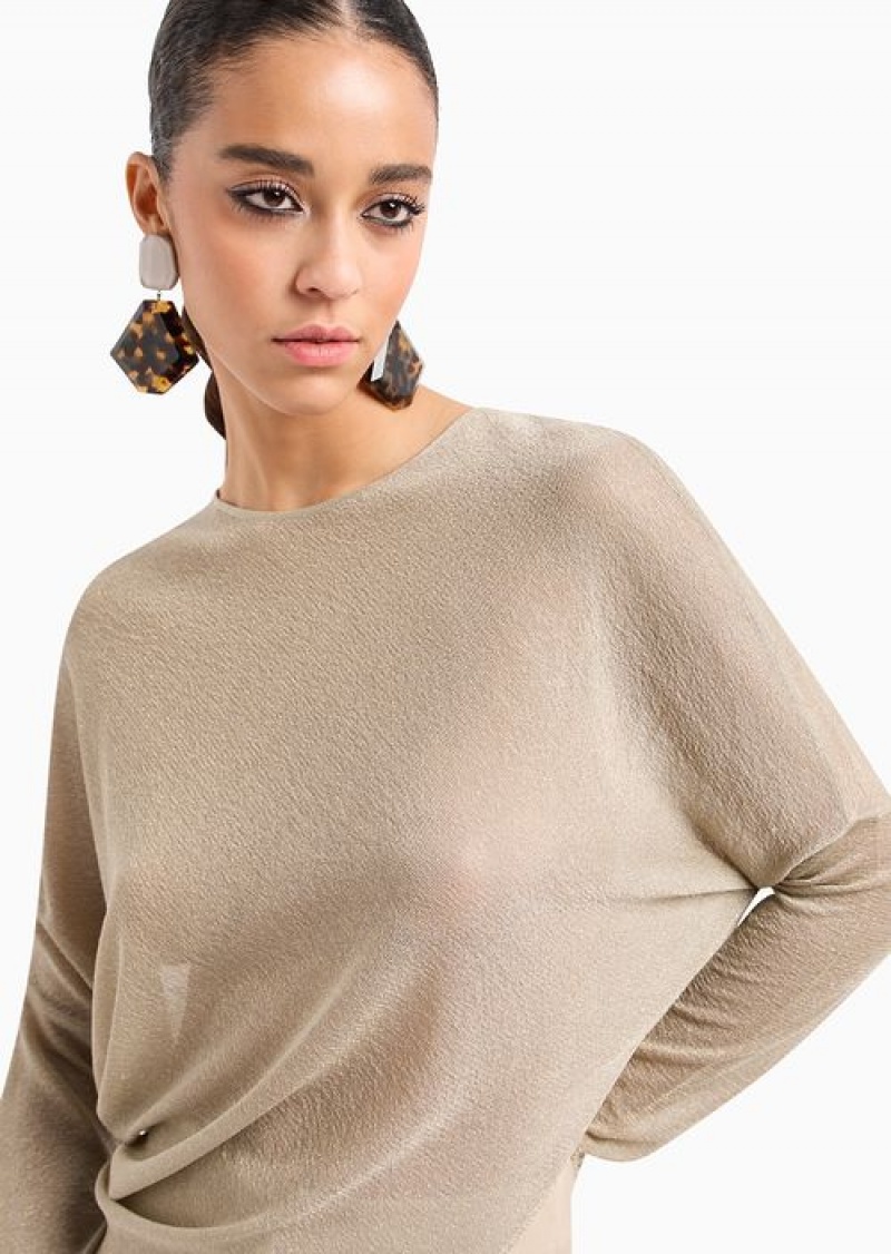 Beige Emporio Armani Jumper With Asymmetric Hem And Draping In Sheer Lurex | EA-SN56686