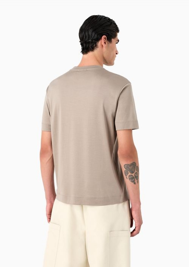 Beige Emporio Armani Lyocell-blend Jersey T-shirt With Asv Logo Raised Embroidery | EA-SN58598