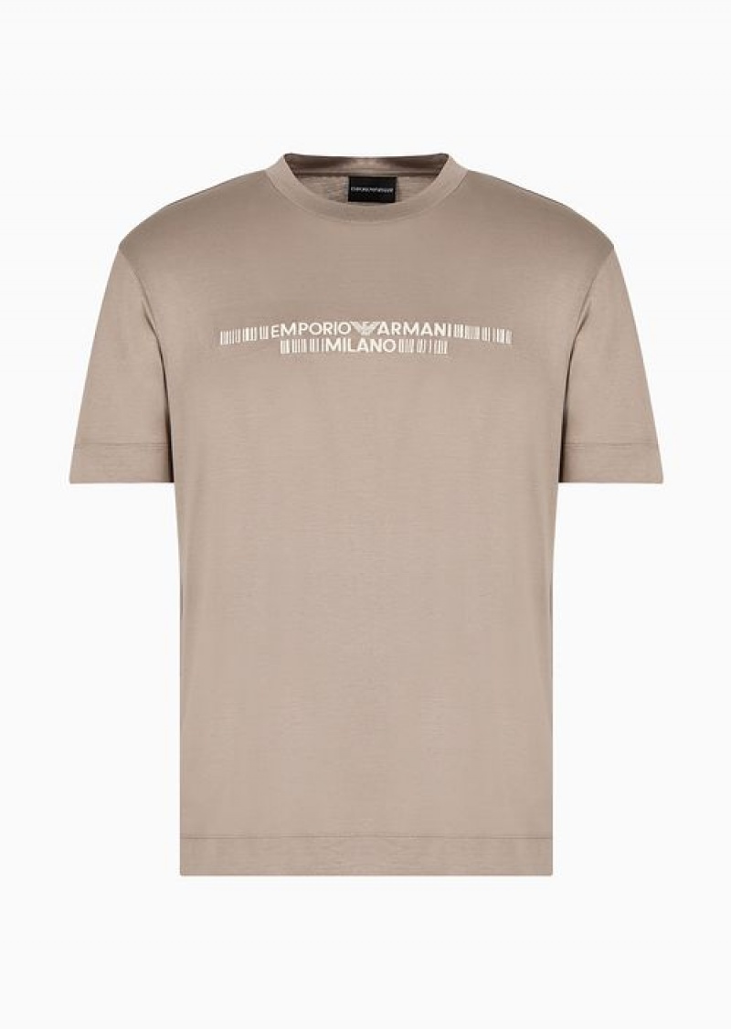 Beige Emporio Armani Lyocell-blend Jersey T-shirt With Asv Logo Raised Embroidery | EA-SN58598