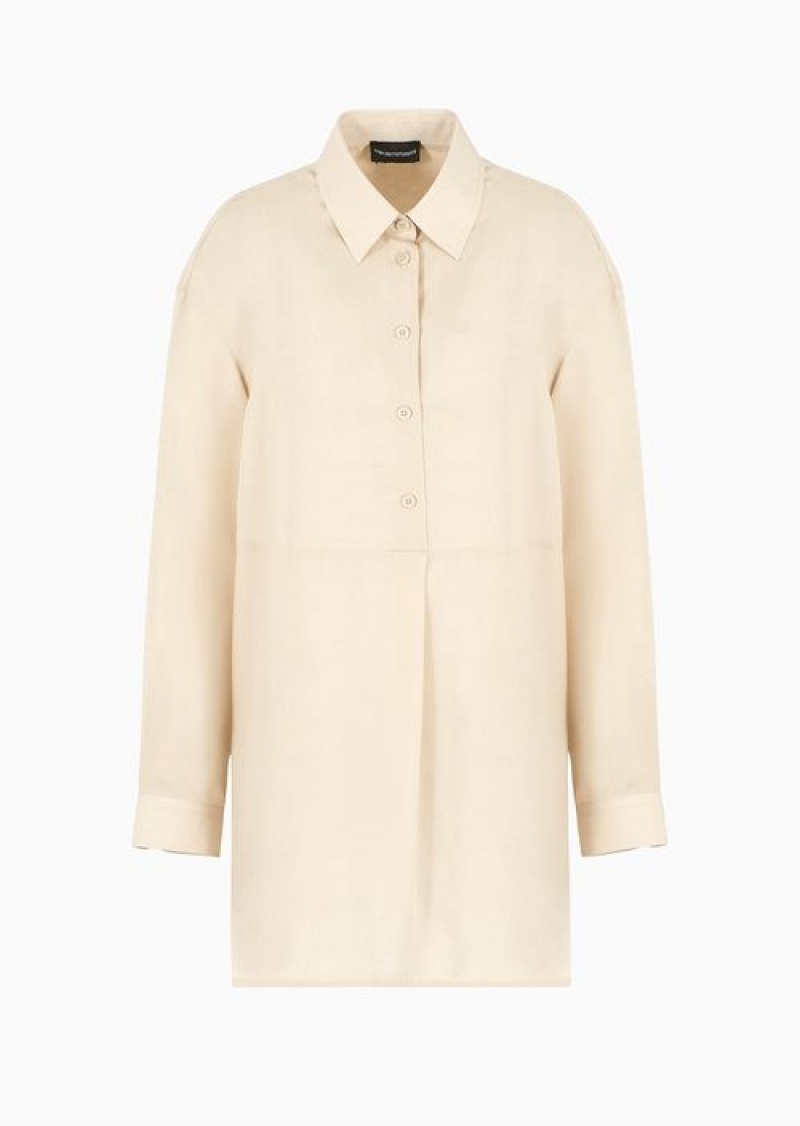 Beige Emporio Armani Oversized Shirt In Fluid Cotton | EA-SN56978