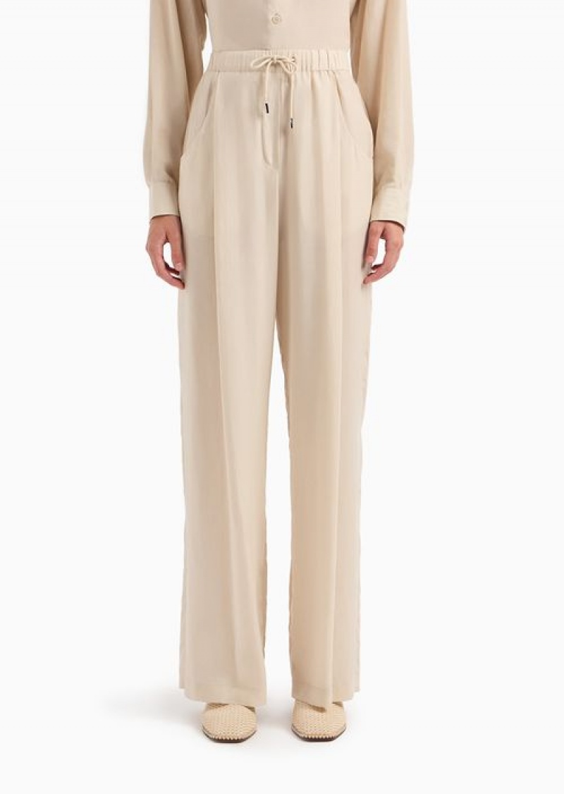 Beige Emporio Armani Palazzo Trousers In A Fluid Fabric | EA-SN56884