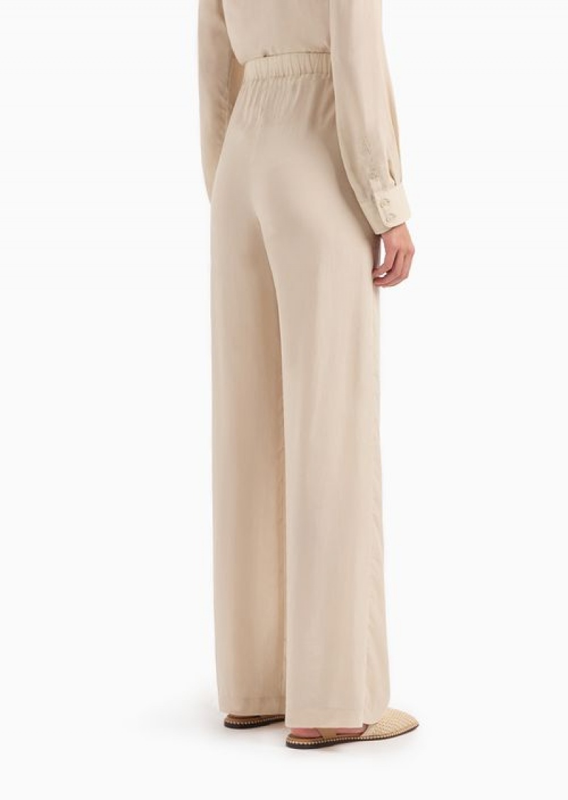 Beige Emporio Armani Palazzo Trousers In A Fluid Fabric | EA-SN56884