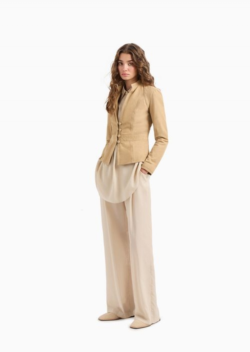 Beige Emporio Armani Palazzo Trousers In A Fluid Fabric | EA-SN56884