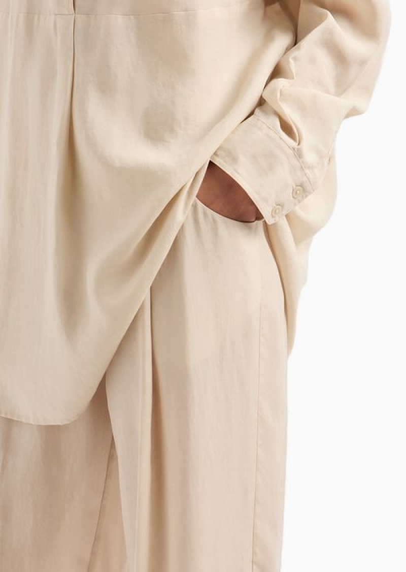 Beige Emporio Armani Palazzo Trousers In A Fluid Fabric | EA-SN56884