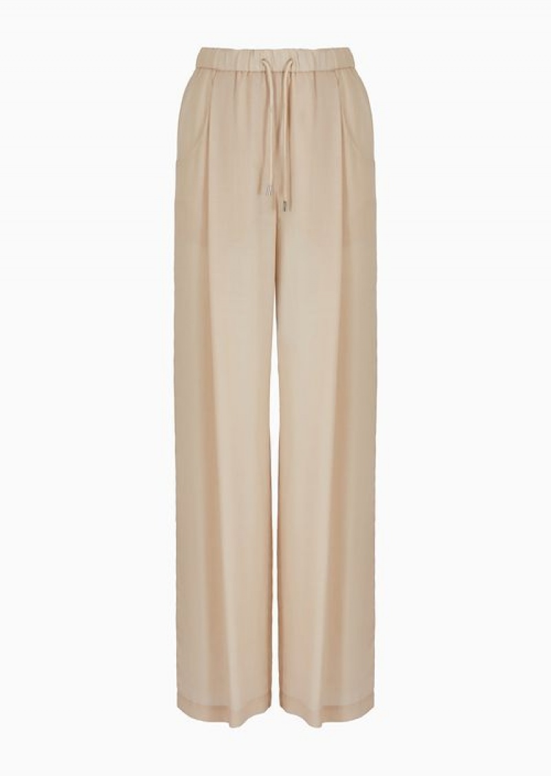 Beige Emporio Armani Palazzo Trousers In A Fluid Fabric | EA-SN56884