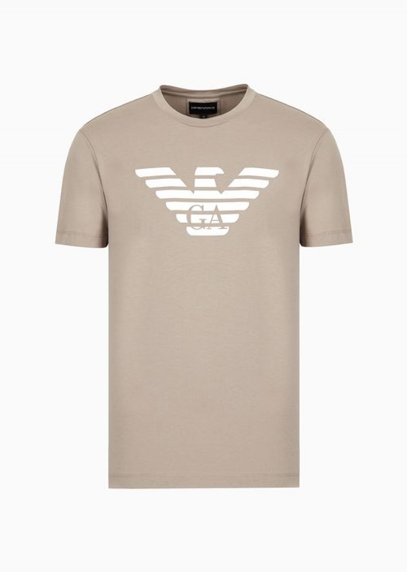 Beige Emporio Armani Pima-jersey T-shirt With Logo Print | EA-SN58711