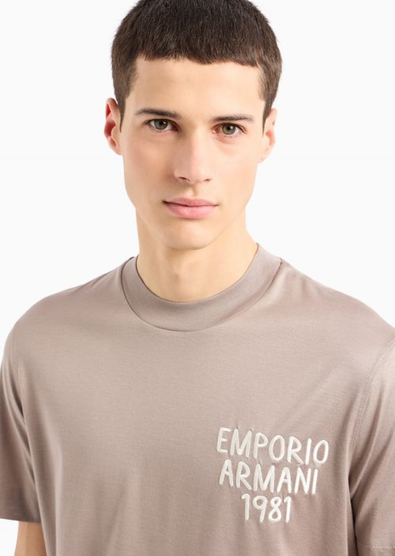 Beige Emporio Armani Regular Fit T-shirts | EA-SN58750