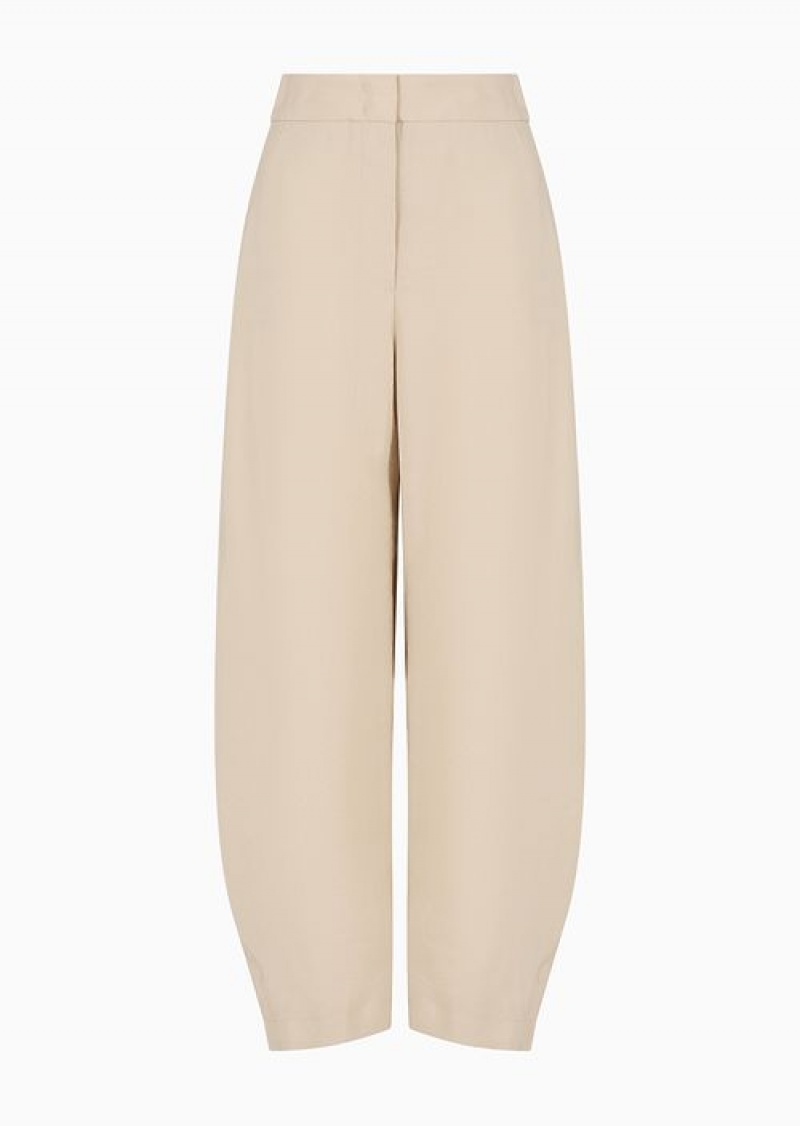 Beige Emporio Armani Regular-fit Trousers In A Flowing, Washed Matte Fabric | EA-SN56892