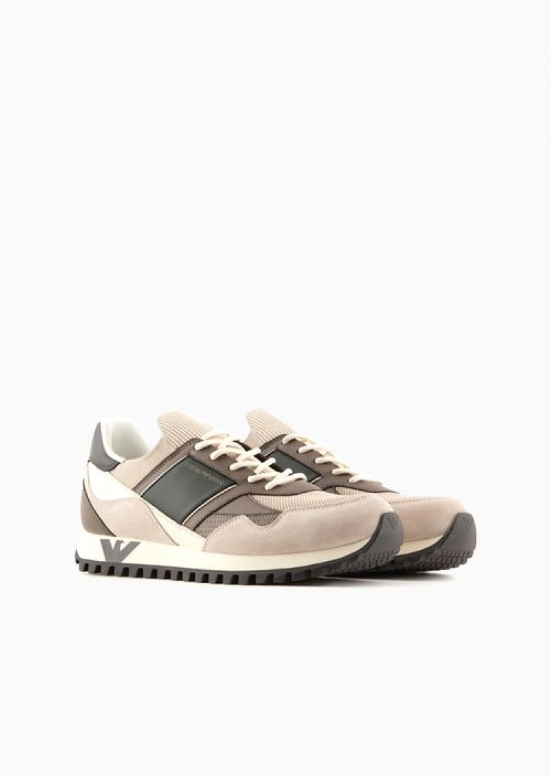 Beige Emporio Armani Suede And Mesh Sneakers | EA-SN58942