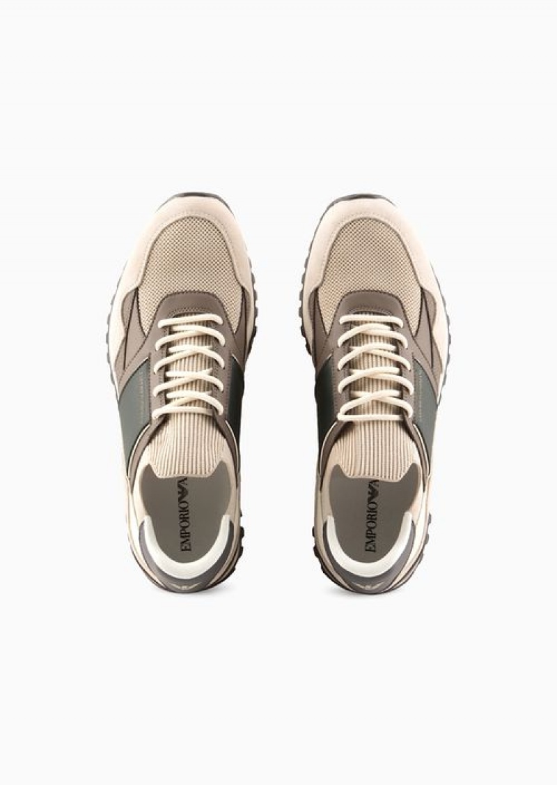 Beige Emporio Armani Suede And Mesh Sneakers | EA-SN58942