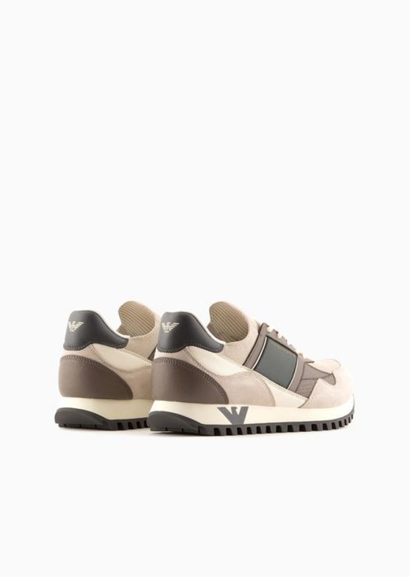 Beige Emporio Armani Suede And Mesh Sneakers | EA-SN58942